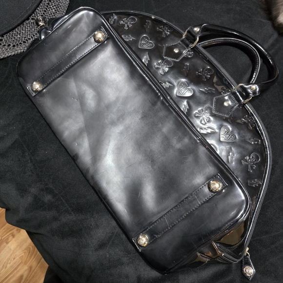 Loungefly Glossy Black Embossed Handbag - Picture 2 of 5